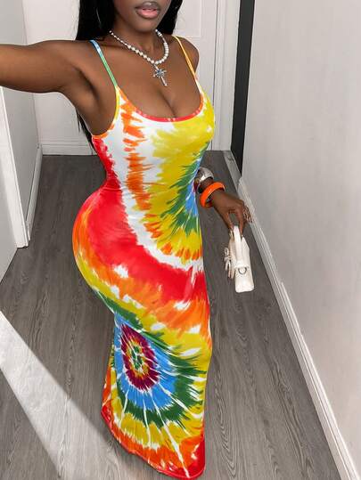 Slaydiva Đầm và áo khoác không tay in kỹ thuật số nhuộm tie-dye mùa xuân/hè mới dành cho nữ, phù hợp cho các lễ hội âm nhạc, lễ Phục sinh, Nashville, phong cách Boho, sinh nhật, lễ tốt nghiệp, mặc hàng ngày, kỳ nghỉ, du lịch tàu biển, tắm nắng.