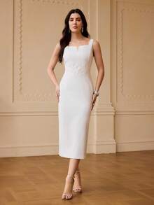 ZEYLAH Elegant Fitted Dress, Sleeveless, Spring/Summer - White - View 4