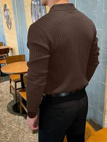 JOLTRO 男士純色長袖休閒通勤 Polo 衫，正式款 - 咖啡棕 - 查看 2