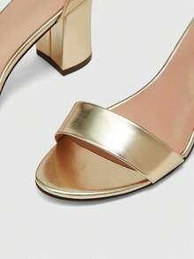 CUCCOO BIZCHIC Ladies Spring And Summer New Fashion Comfortable Round Toe Buckle Ankle Belt Thick Heel Sandals, Elegant Simple And Versatile - Gold - View 5