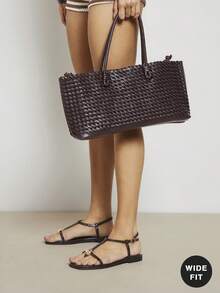 SHUZIA Sandal đế bằng dáng rộng, thoải mái, kiểu dáng thường ngày, có quai xỏ ngón dành cho nữ. - Cà phê nâu - Xem 2