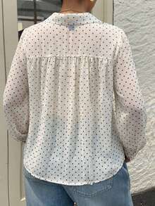 Dazy Plus Elegant White Shirt With Polka Dot Ribbon Tie Collar, Bowknot , Versatile Commuter Top, Plus Size Women Spring/Summer Long Sleeve - Apricot - View 2