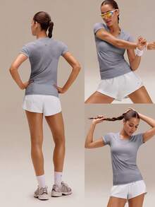 GLOWMODE Seamless Workout Shirt Slim Fit Short Sleeve Sports Tees Gym Athletic Tops Summer - Violet Purple - View 9