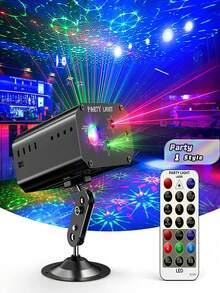 Disco Light, Sound Activated Flashing Stage Laser Projector With Remote Control, Ideal For Party, Bar, Birthday, Wedding, Holiday, Christmas Decorations And Live Performances. - Black - View 1