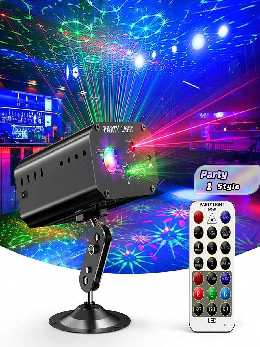 Disco Light, Sound Activated Flashing Stage Laser Projector With Remote Control, Ideal For Party, Bar, Birthday, Wedding, Holiday, Christmas Decorations And Live Performances. - Black - View 1