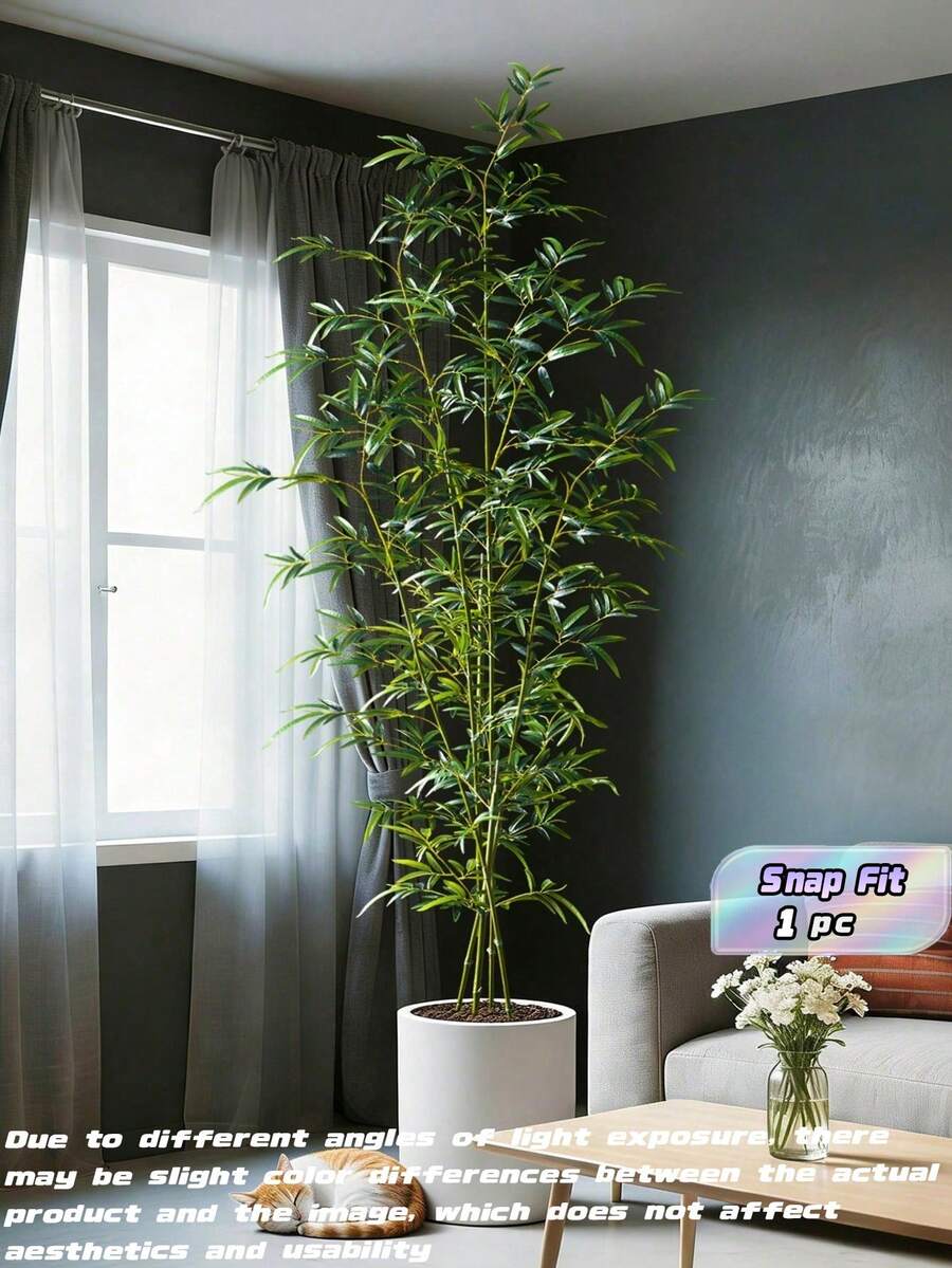 195/270cm Large Artificial Bamboo Tree, Realistic And Tall Simulation, Lifelike Plastic Bamboo Leaves, Suitable For Home, Garden, Party, Room, Office, Outdoor Decoration - Green - View 1