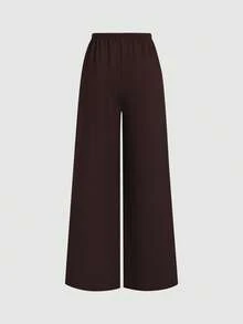 Sweetra Women's Solid Color Metal Decor Ruched Bandeau Top And Pants 2 Pieces Set - Coffee Brown - View 3