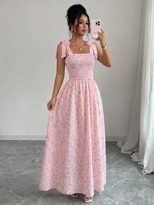 SHEIN Raffinéa Women's Elegant Vacation Fashion Printed Dress, Summer - Pink - View 7
