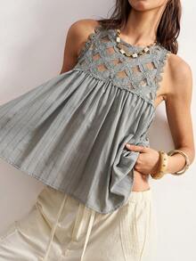 Bohemela Women's Solid Color Lace Ruffle Casual Versatile Daily Wear Top - Grey - View 5