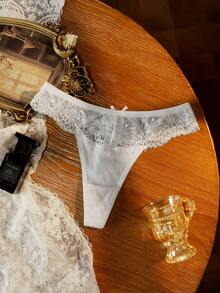 Divavoom Sexy Lace Patchwork Women's G-String Panties - White - View 8