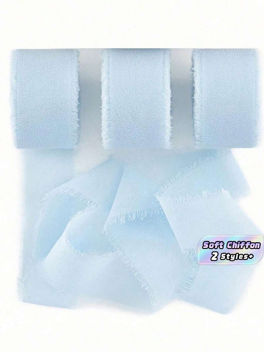 1卷/3卷 4厘米*500厘米 浅蓝色手工包边雪纺丝带，适用于婚礼请柬、新娘捧花、礼品包装、DIY手工、场景装饰、节日装饰、房间装饰、家居装饰、办公室装饰、主题派对装饰、情人节礼物 - 淺藍色 - 查看 1