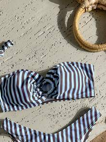 SHEIN Swim Mod 女士夏季黑白波点印花紧身性感沙滩两件式比基尼泳衣 - 彩色 - 查看 4