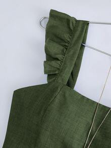 GlowEve New Arrival Summer Ruffled Collar Jumpsuit For Women, Blue, Tie Waist, Minimalist - Olive Green - View 3