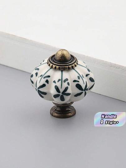 Vintage Ceramic Decoration Cabinet Knobs Blue White Porcelain Pumpkin Design With Leaf Vine Embossed Detail Antique Drawer Pulls Farmhouse Kitchen Cupboard Dresser Handles Rustic Home Decor Hardware