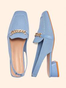 CUCCOO BASICS Sandalias planas con decoración de cadena de moda para mujer CUCCOO - Azul cielo 1 - Ver 3