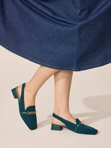 CUCCOO BASICS Sandalias planas con decoración de cadena de moda para mujer CUCCOO - Verde oscuro 1 - Ver 2