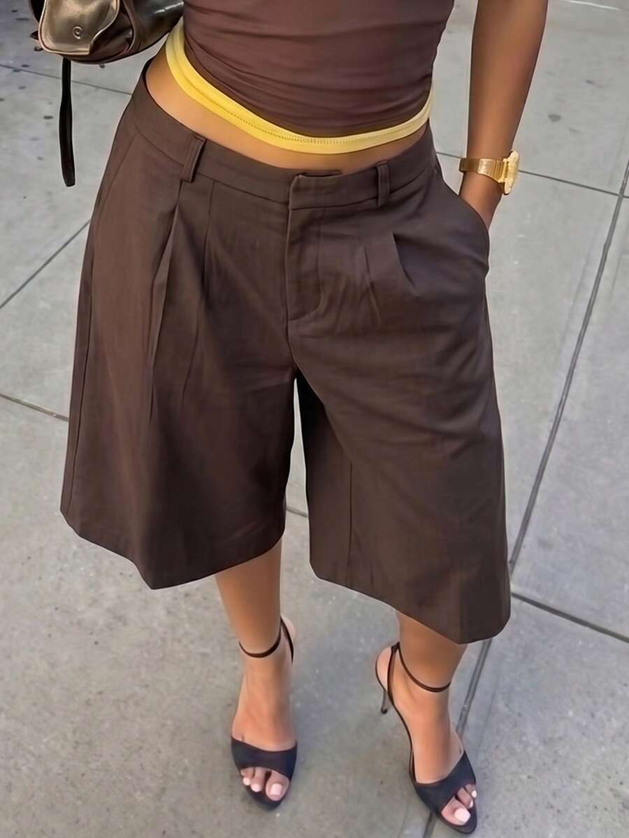 Slaydiva Spring Casual Commuter Grey Bermuda Shorts For Women