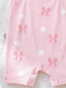 SHEIN 女婴休闲碎花蝴蝶结装饰连体衣，适合春夏穿着 - 彩色 - 查看 5