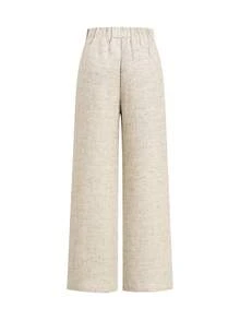 Gownix Pantalones de pierna ancha de tela texturizada elegante para mujer, pantalones largos para todo el año, versátiles para oficina, negocios, múltiples ocasiones, día de negocios, beige, otoño - Albaricoque - Ver 2