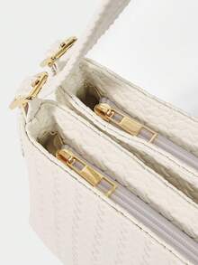 SHECARRY Women's Fashion Beige Shoulder Bag, Exquisite Simple And Versatile, Double Pockets, Woven Square Bag, Suitable For Daily, Commuting, Shopping, Dating, Vacation - White - View 6