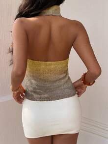 Selianne Women Ombre Sleeveless Backless Fitted Knit Top - Multicolor - View 2