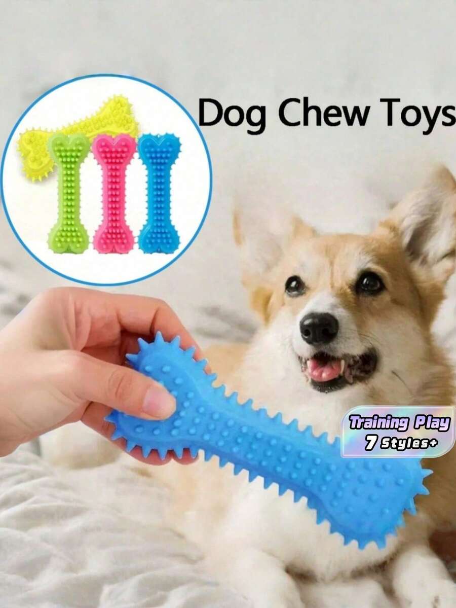 1/3/6 件装 中号橡胶洁牙咀嚼玩具 骨头形状 多色狗狗牙刷棒 用于训练玩耍 室内外宠物互动玩具 - 彩色 - 查看 1