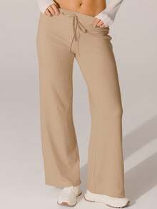 Aralina Off-White Soft Knit Texture High-Waisted Lounge Pants - Camel - View 7