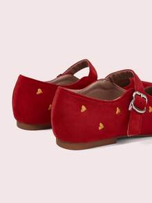 CUCCOO DOLLMOD Women's Shoes, Red Suede Square Toe Flats, Love-Embroidered Retro Mary Jane Shoes - Red - View 10