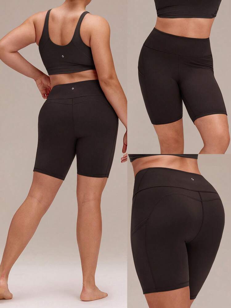 8" Plus Size FeatherFit™ All Day Sculpt Buttery-Soft High Rise Biker Shorts With Side Pockets Yoga Pilates Studio Daily Wear