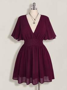 SHEIN ICON Đầm chữ A cỡ lớn cổ chữ V xếp nếp, thích hợp cho kỳ nghỉ biển, phong cách Boho, Hippie, Y2K, mùa hè, ngày Valentine, đầm hẹn hò thanh lịch. - Màu tím - Xem 6