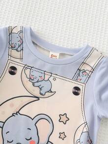 Cozy Pixies Pelele de manga corta con cuello redondo suave de punto con estampado de dinosaurio de dibujos animados para bebé niño - Multicolor - Ver 3