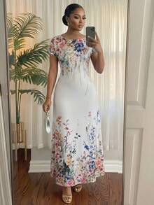 SHEIN Lady CURVE Damen Große Größen Blume Muster elegantes tailliertes Party- & Casual-Kleid - Verschiedenfarbig - Übersicht 5