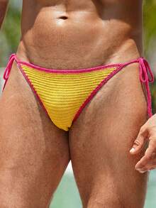 Manfinity Swimmode 男士沙滩度假系带三角短裤 - 黃色 - 查看 3