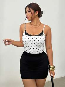 Firerie Plus Size Women Elegant Romantic Delicate Charming Holiday Valentine's Day Sexy Lace Polka Dot Top Blouse Casual Going Out Top For Women - Black and White - View 11