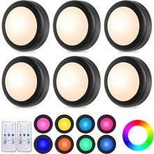 LED Puck Night Lights With Remote,16 Color LED Light Round Timer Dimmable Cabinet Light Puck Lamp For Stairs Home Decor - Multicolor - View 16