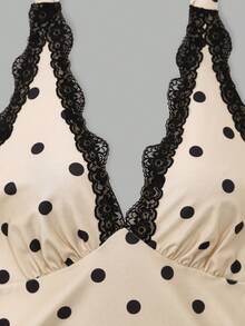 Qadelle Vestido corto de mujer con espalda anudada y encaje, diseño de lunares, informal, sexy y lindo, perfecto para viajes, citas, vacaciones, banquetes y fiestas - Albaricoque - Ver 7