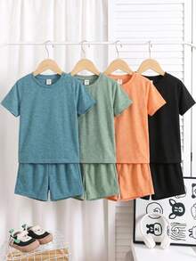 SHEIN Young BoyCasual Comfortable Versatile Loose Fit Short Sleeve Top And Shorts Set - Multicolor - View 4