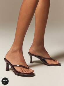 SHUZIA Women's Wide-Fit Minimalist Fashion Comfy Round Toe Stiletto Thong Sandals - Coffee Brown - View 7