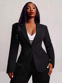 Radiana Plus Size Women's Commuter Style Suit And Flared Pants Set In Fall/Winter Black - Black - View 4