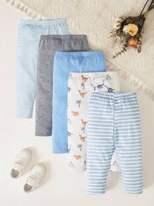 SHEIN Playful Pals 5pcs Baby Boy Striped & Star Print Pants Set - Multicolor - View 2