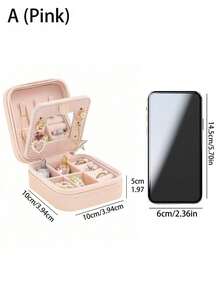 1pc Travel Jewelry Storage Box, Women Gift, Mini Jewelry Organizer, Necklace & Earrings Holder With Mirror, Pink Travel Essential,Women's Day Gift,For Holiday Beach, Bathroom Collection, Bedroom Collection, Large Capacity - Multicolor - View 16