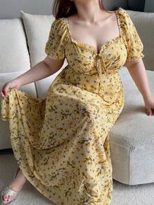 Vibekara Vestido con estampado floral y nudo delantero para mujer de talla grande - Multicolor - Ver 4