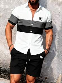 Manfinity RSRT Bộ vest nam kiểu hiệp sĩ, tay ngắn, cài một hàng khuy và quần short, thích hợp mặc thường ngày. - Nhiều màu - Xem 5