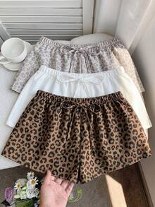 SHEIN Comfortcana Bộ 3 quần short họa tiết da báo cổ điển thoải mái, thích hợp cho các chuyến đi chơi mùa hè, phong cách đường phố, ở nhà, thanh lịch, phong cách Hàn Quốc, kỳ nghỉ biển, trở lại trường học, kỳ nghỉ lễ, trang phục gia đình. - Nhiều màu - Xem 3