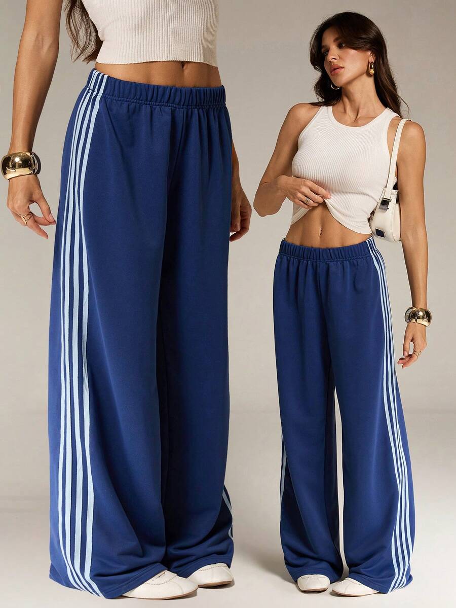 SHEIN Tall Quần nỉ ống rộng màu xanh dương dành cho nữ, thích hợp mặc thường ngày. - Màu xanh lam - Xem 1