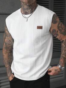 EGENSIO Camiseta de tirantes casual de cuello redondo con parche de letra texturizada para hombre, verano - Blanco - Ver 7