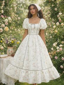 SHEIN MOD Đầm họa tiết hoa nhí phối màu, phong cách lãng mạn cho kỳ nghỉ. - Nhiều màu - Xem 1