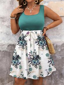 SHEIN VCAY Vestido de mujer talla grande con estampado floral, patchwork y bloques de color, adecuado para el verano - Multicolor - Ver 7
