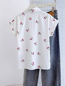 SHEIN Franclia 女士蓝色蝙蝠袖口袋休闲通勤衬衫，春夏款 - 白色 - 查看 2