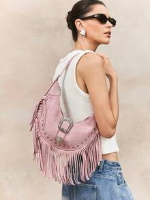 Viva Strut Túi đeo vai nữ, túi Hobo, thời trang, cá tính, đơn giản, đa năng, phong cách đường phố, dành cho các cô gái ngọt ngào và cá tính, các cô nàng sành điệu, phong cách Y2K, retro, đinh tán, vintage, tua rua, họa tiết da bò, phong cách miền Tây, phong cách Bohemian, lễ hội âm nhạc, dành cho thanh thiếu niên. - Hồng - Xem 7
